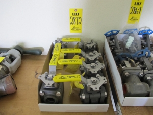 LOT (6) VALVES, BALL TYPE, 1-1/4" SIZE, CLASS 600 RATING, CARBON STL MATERIAL, SOCKET WELD CONNECTIONS, 3-PIECE STYLE, FULL PORT TRIM., PART # 83B-246-01 (W-51) LOADING & HANDLING FEE $5-